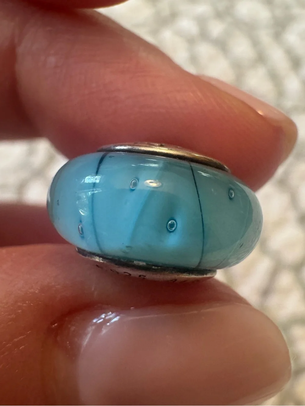 Pandora S925 ALE Silver Core Murano Glass Charm - Teal Blue